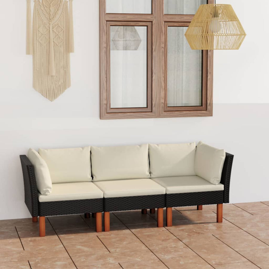 Tuinbank 3-Zits Met Kussens Poly Rattan Zwart Driezitsbank