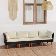 Tuinbank 4-zits poly rattan zwart met kussens