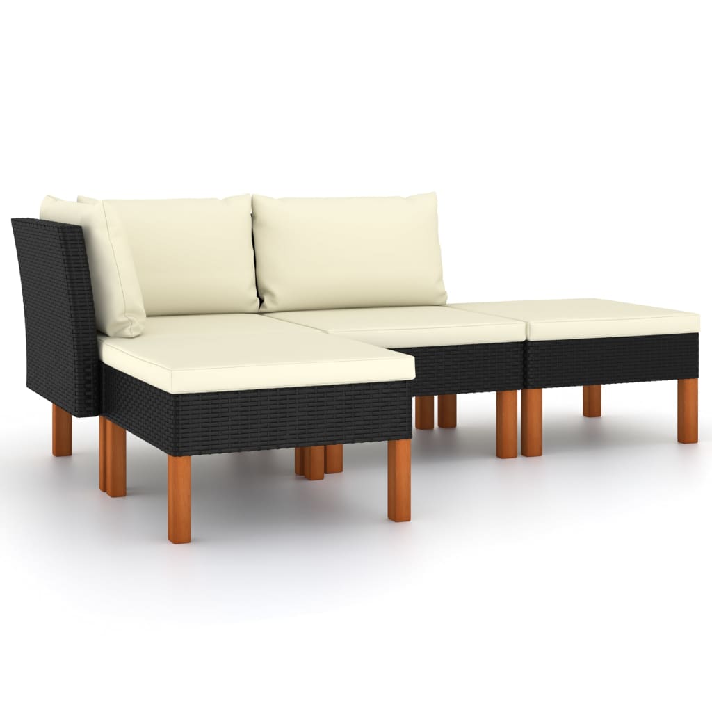 Loungeset met kussens poly rattan 4 Middenbank + hoekbank + Voetensteun