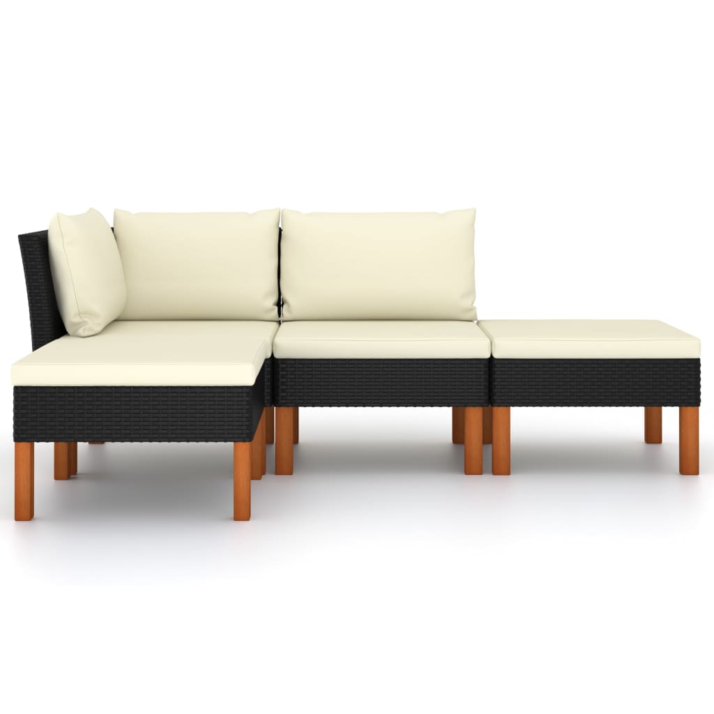 Loungeset met kussens poly rattan 4 Middenbank + hoekbank + Voetensteun