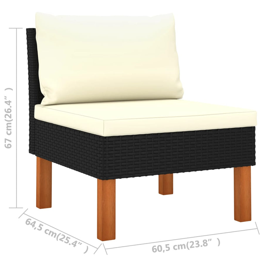 Loungeset met kussens poly rattan 4 Middenbank + hoekbank + Voetensteun