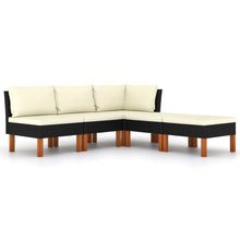 Loungeset met kussens poly rattan 5 hoek + 2x midden + 2x voetensteun