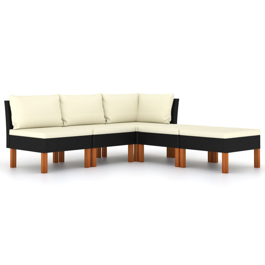 Loungeset met kussens poly rattan 5 hoek + 2x midden + 2x voetensteun