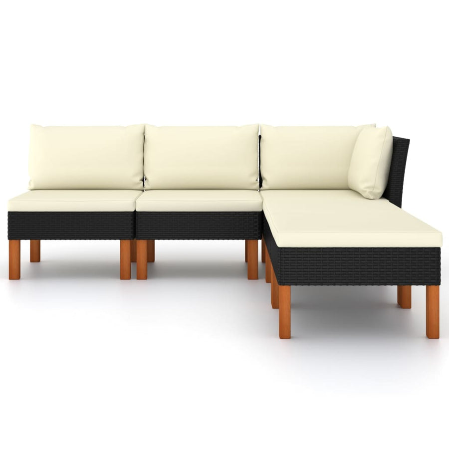 Loungeset met kussens poly rattan 5 hoek + 2x midden + 2x voetensteun