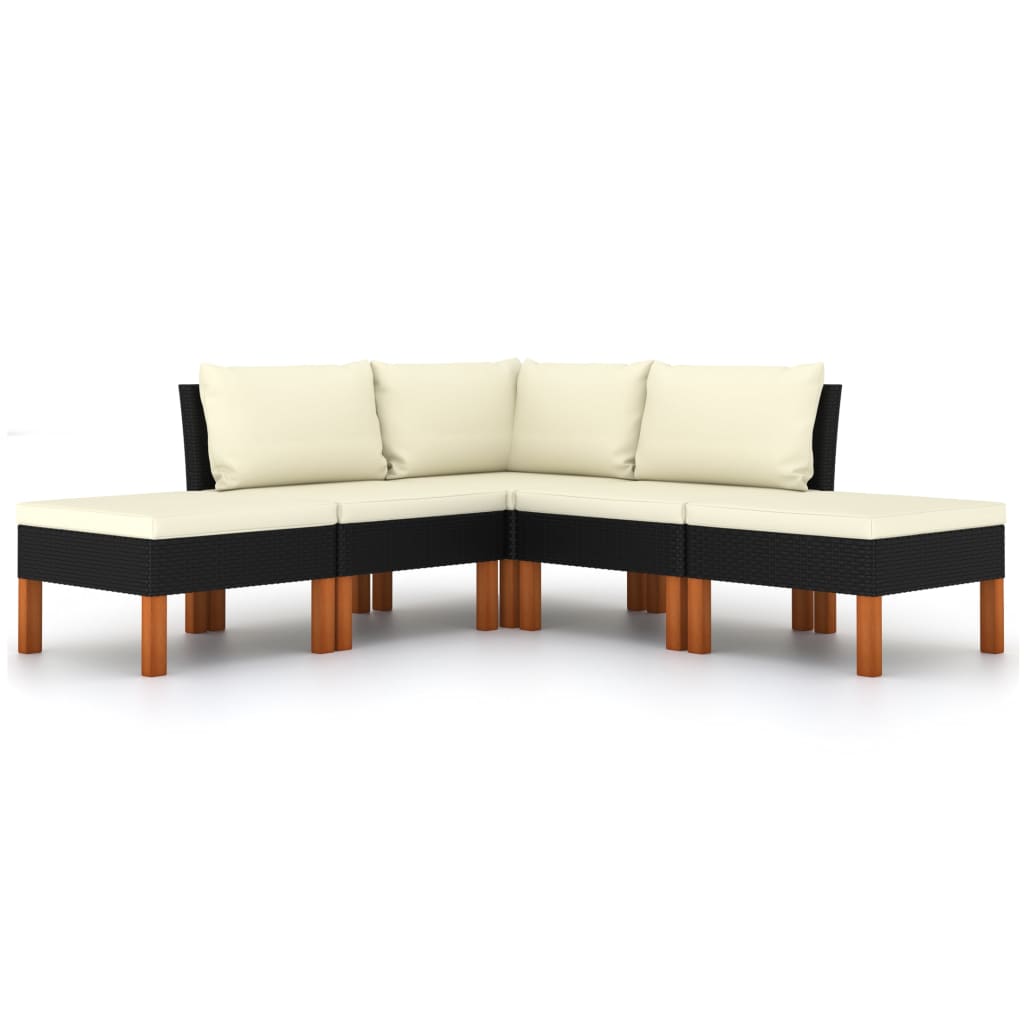 Loungeset met kussens poly rattan 5 hoek + 2x midden + 2x voetensteun