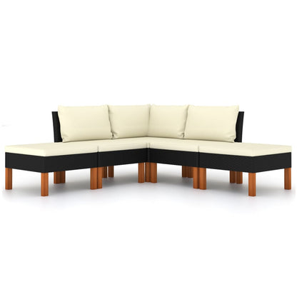 Loungeset met kussens poly rattan 5 hoek + 2x midden + 2x voetensteun