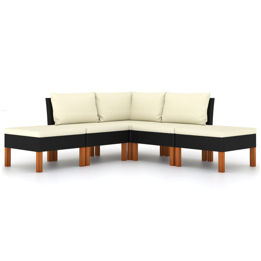 Loungeset met kussens poly rattan 5 hoek + 2x midden + 2x voetensteun