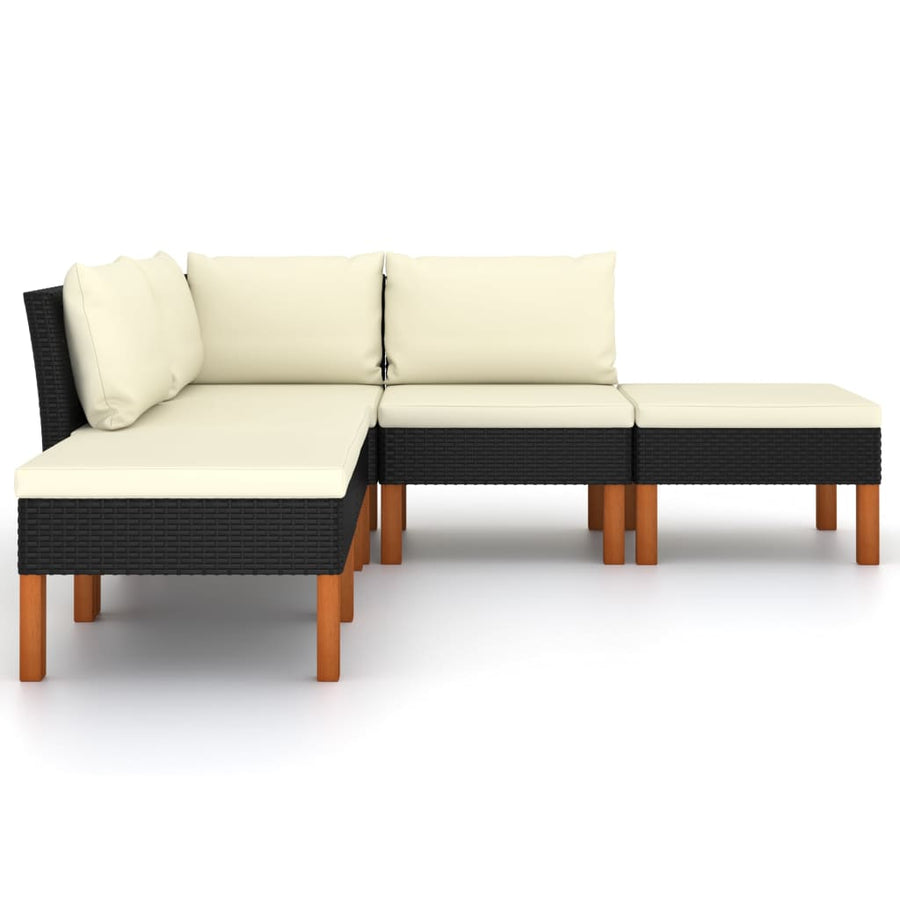 Loungeset met kussens poly rattan 5 hoek + 2x midden + 2x voetensteun