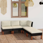 Loungeset met kussens poly rattan 5 hoek + 2x midden + 2x voetensteun