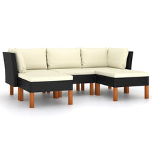 Loungeset met kussens poly rattan 5 2x hoek + midden + 2x voetensteun