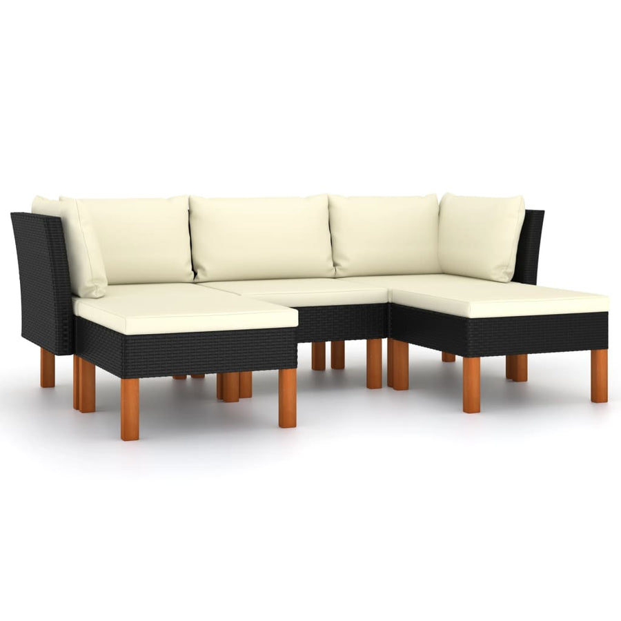 Loungeset met kussens poly rattan 5 2x hoek + midden + 2x voetensteun