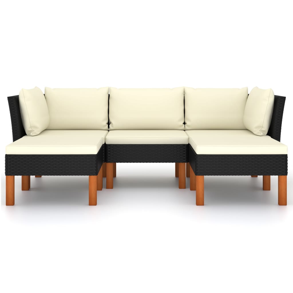 Loungeset met kussens poly rattan 5 2x hoek + midden + 2x voetensteun