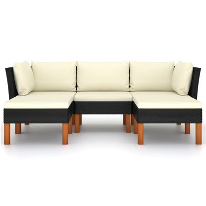 Loungeset met kussens poly rattan 5 2x hoek + midden + 2x voetensteun