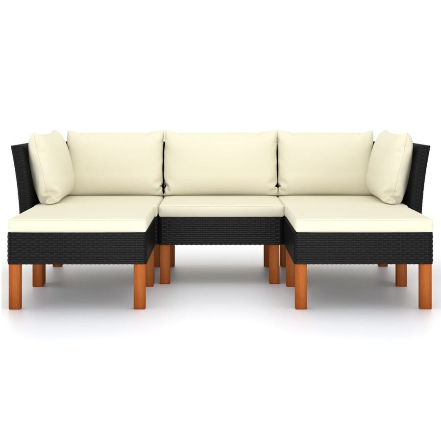 Loungeset met kussens poly rattan 5 2x hoek + midden + 2x voetensteun