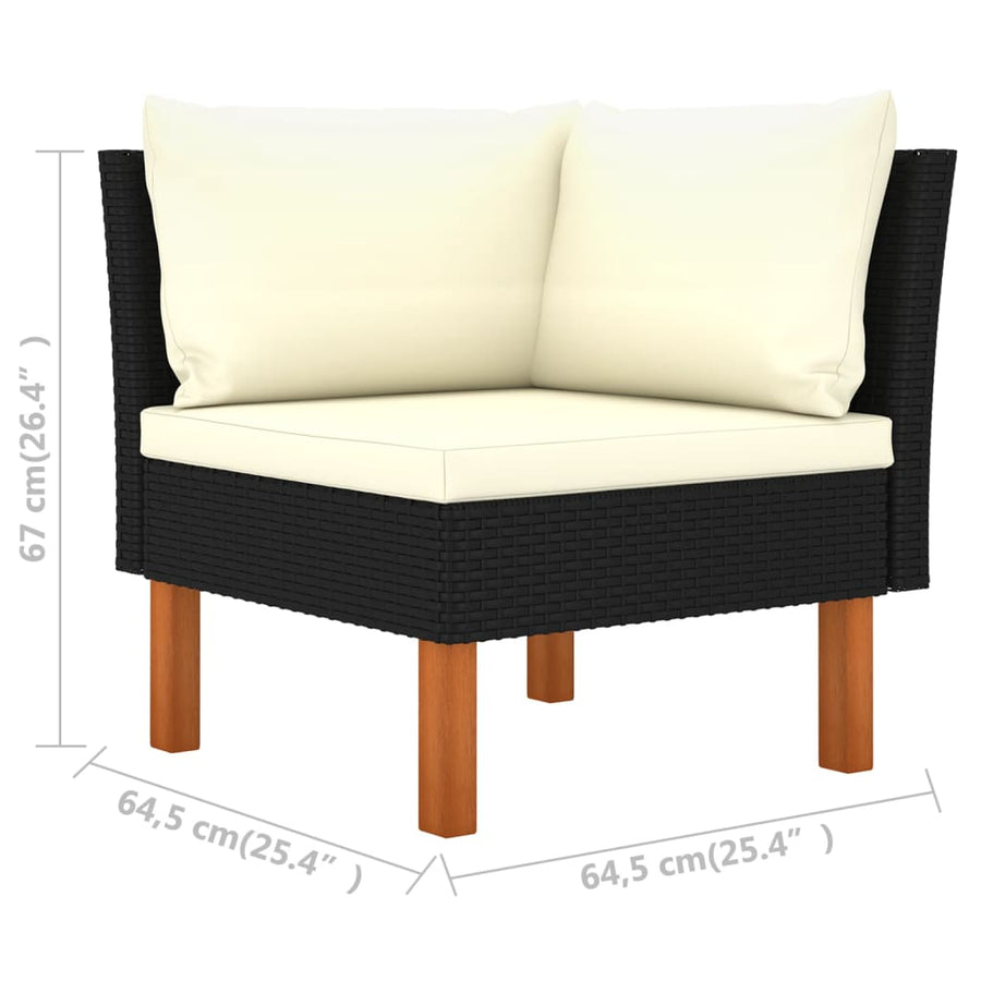 Loungeset met kussens poly rattan 5 2x hoek + midden + 2x voetensteun