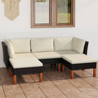 Loungeset met kussens poly rattan 5 2x hoek + midden + 2x voetensteun