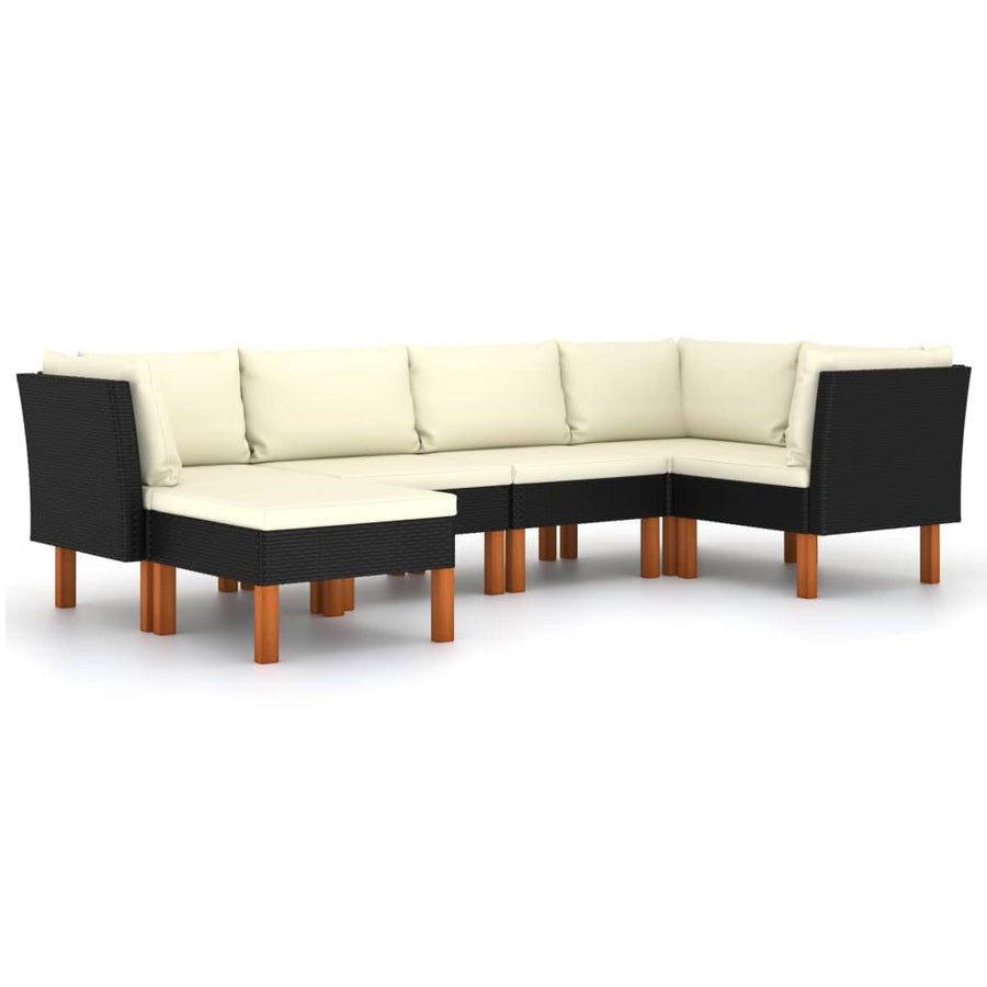 Loungeset met kussens poly rattan 6 3x hoek + 2x midden + voetensteun