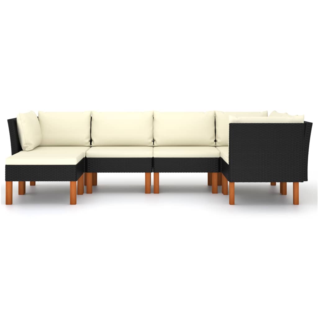 Loungeset met kussens poly rattan 6 3x hoek + 2x midden + voetensteun