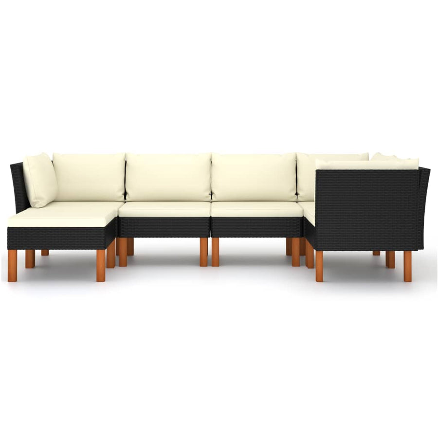 Loungeset met kussens poly rattan 6 3x hoek + 2x midden + voetensteun