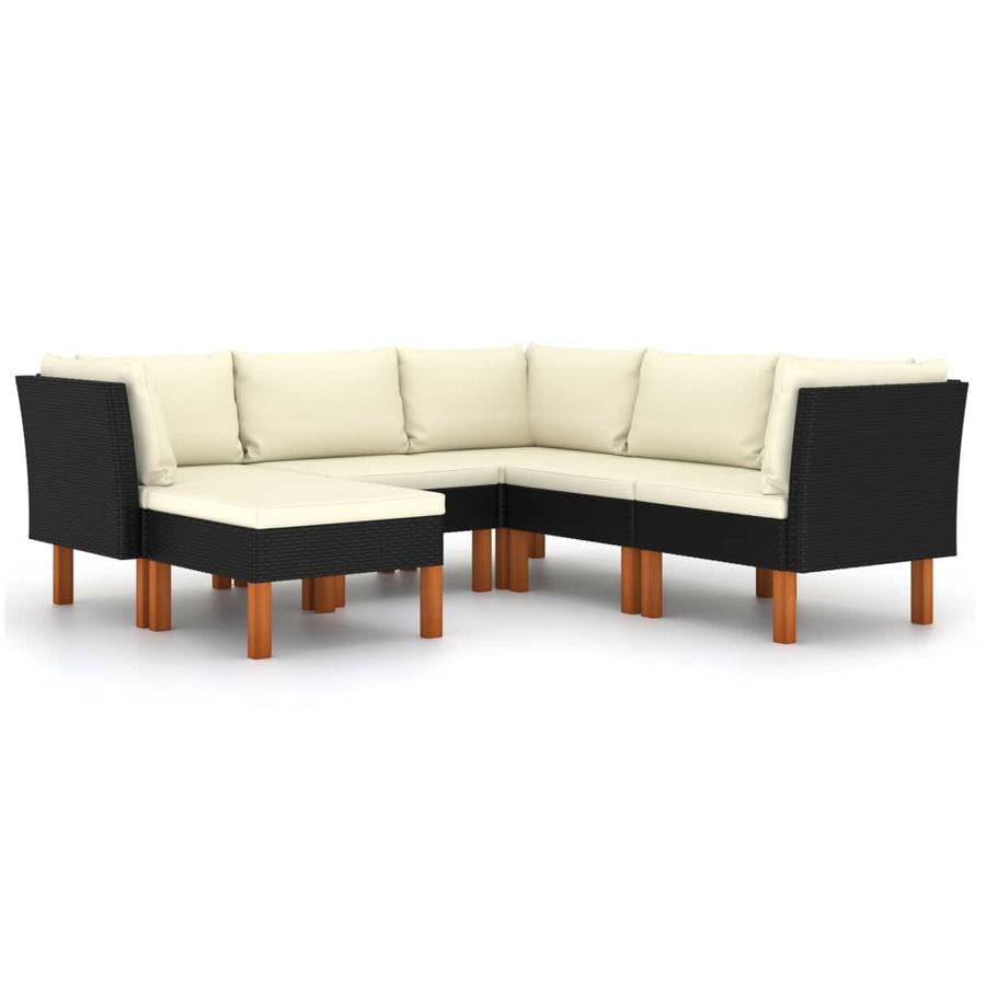 Loungeset met kussens poly rattan 6 3x hoek + 2x midden + voetensteun