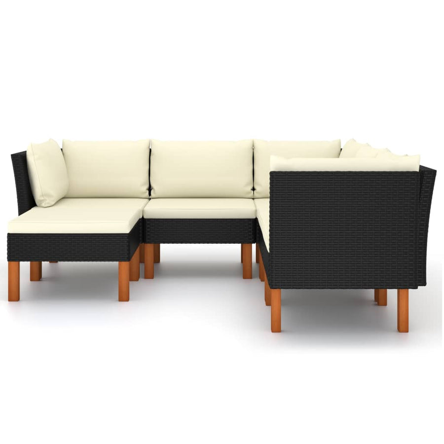 Loungeset met kussens poly rattan 6 3x hoek + 2x midden + voetensteun