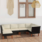 Loungeset met kussens poly rattan 6 3x hoek + 2x midden + voetensteun