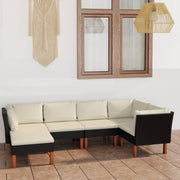 6-piece Lounge Set with cushions poly rattan black