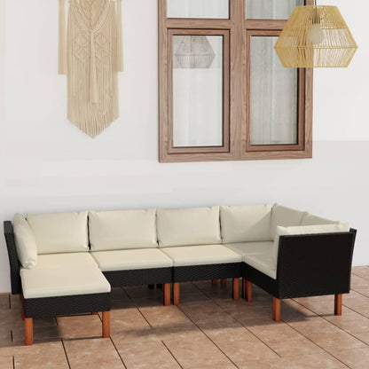 Loungeset met kussens poly rattan 6 3x hoek + 2x midden + voetensteun