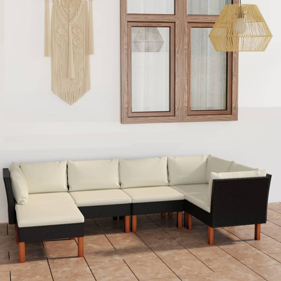 Loungeset met kussens poly rattan 6 3x hoek + 2x midden + voetensteun