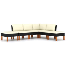 Loungeset met kussens poly rattan 6 Hoek + 3x midden + 2x voetensteun