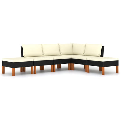 Loungeset met kussens poly rattan 6 Hoek + 3x midden + 2x voetensteun