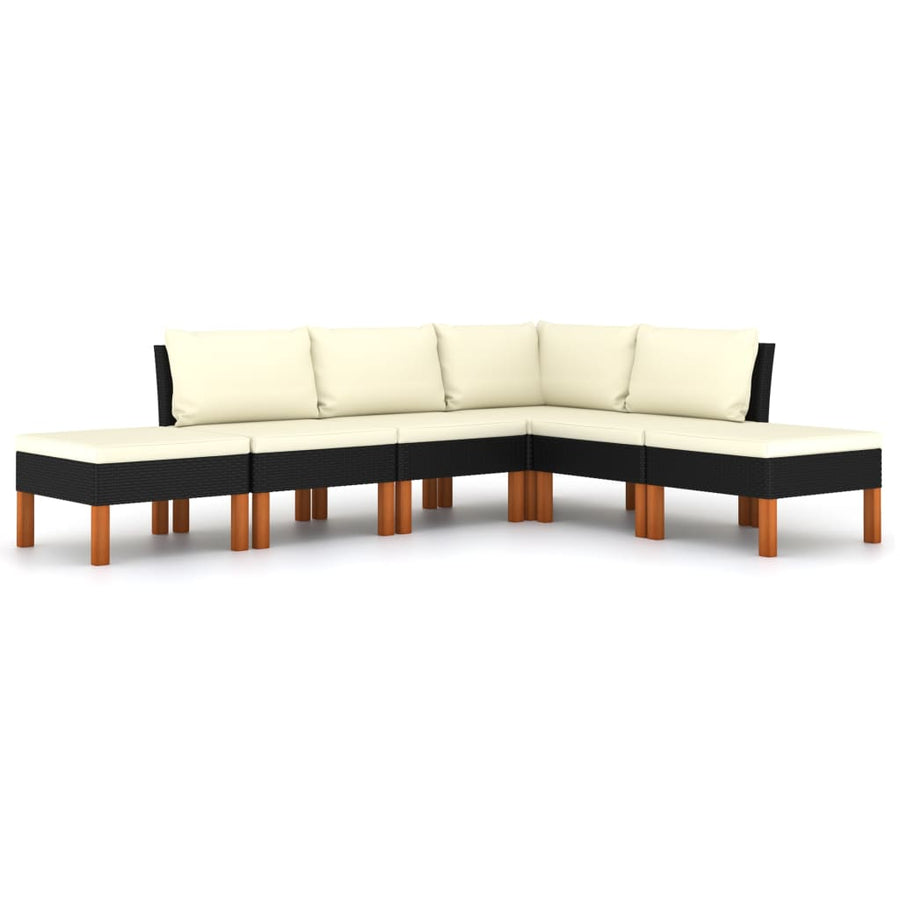 Loungeset met kussens poly rattan 6 Hoek + 3x midden + 2x voetensteun
