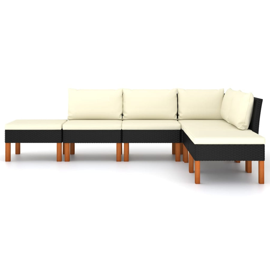 Loungeset met kussens poly rattan 6 Hoek + 3x midden + 2x voetensteun