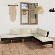 Loungeset 6-delig poly rattan zwart met kussens