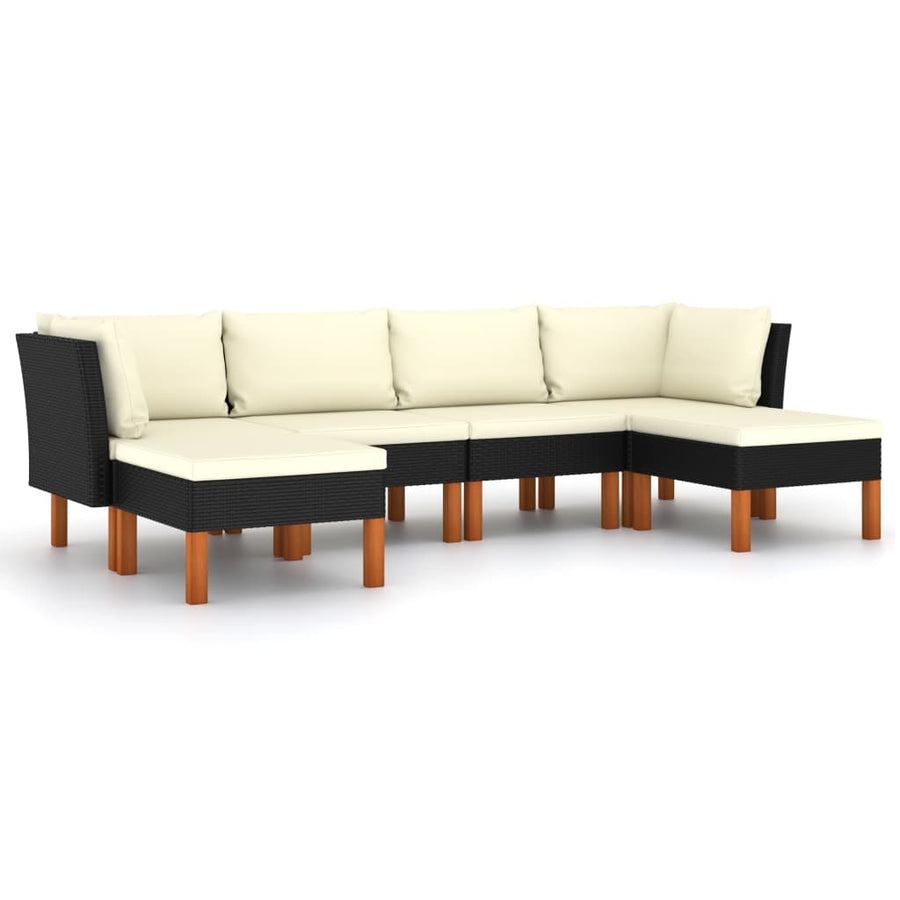 Loungeset met kussens poly rattan 6 2x hoek + 2x midden + 2x voetensteun