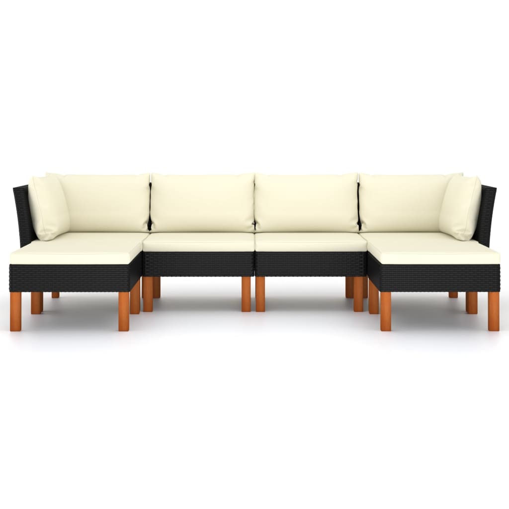 Loungeset met kussens poly rattan 6 2x hoek + 2x midden + 2x voetensteun