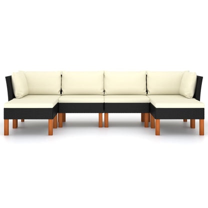 Loungeset met kussens poly rattan 6 2x hoek + 2x midden + 2x voetensteun
