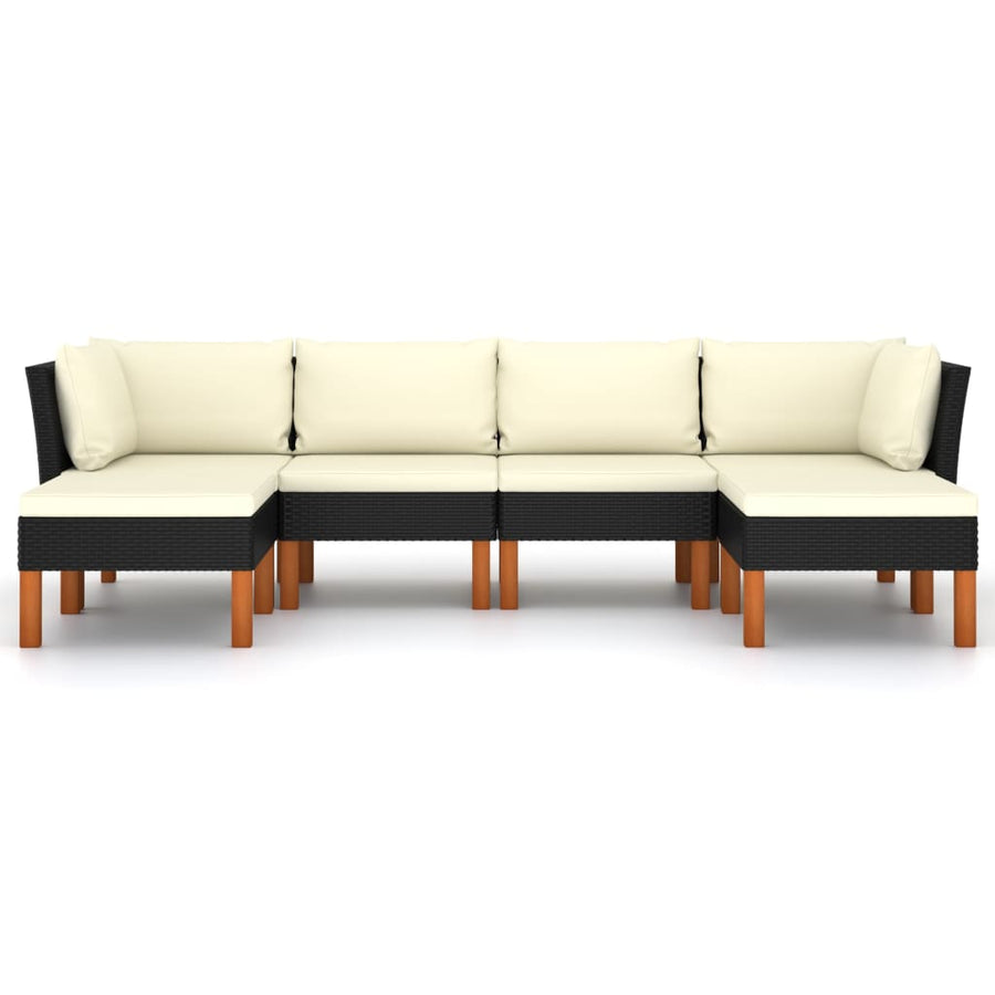 Loungeset met kussens poly rattan 6 2x hoek + 2x midden + 2x voetensteun