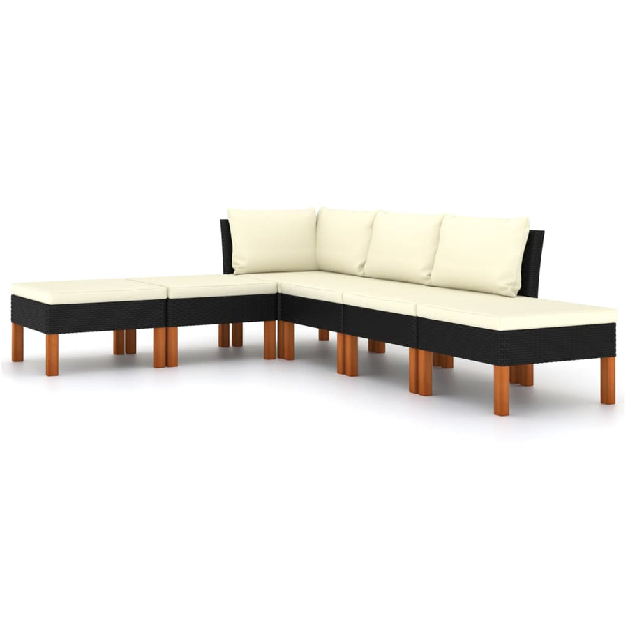 Loungeset met kussens poly rattan 6 Hoek + 2x midden + 3x voetensteun