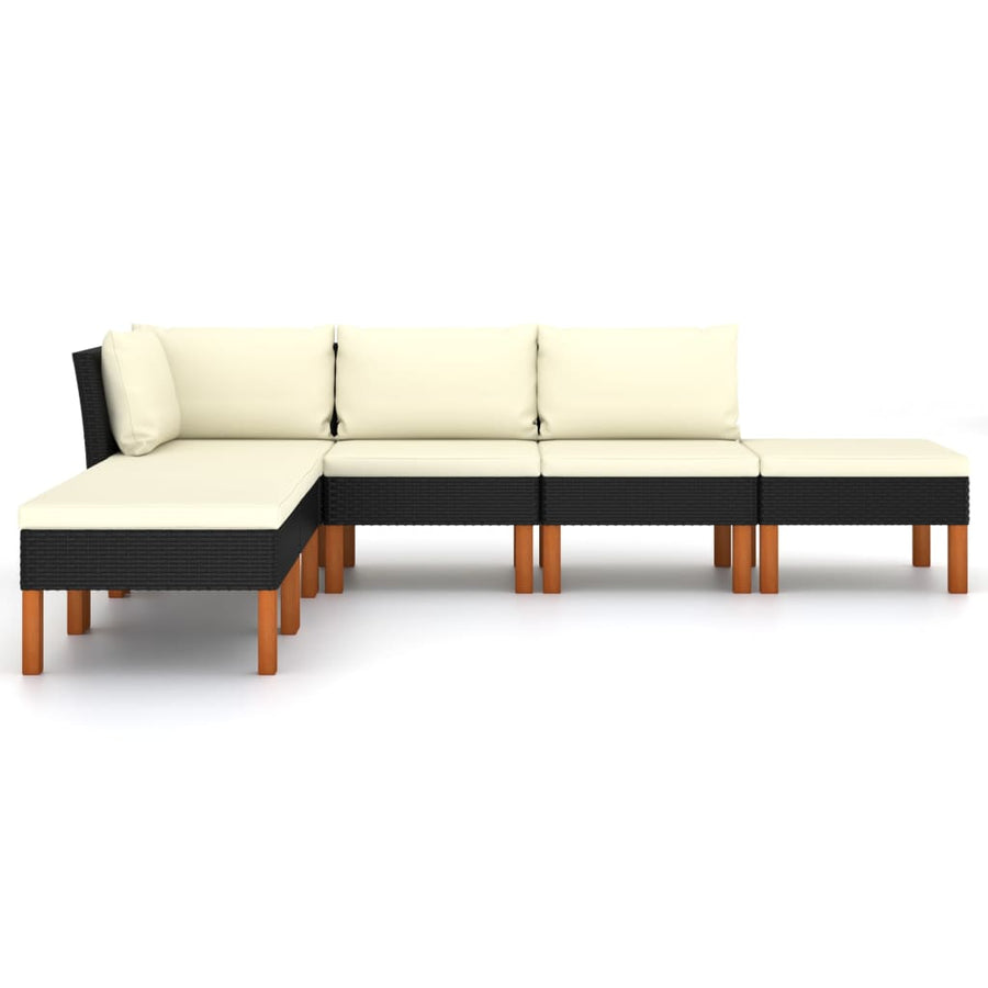 Loungeset met kussens poly rattan 6 Hoek + 2x midden + 3x voetensteun