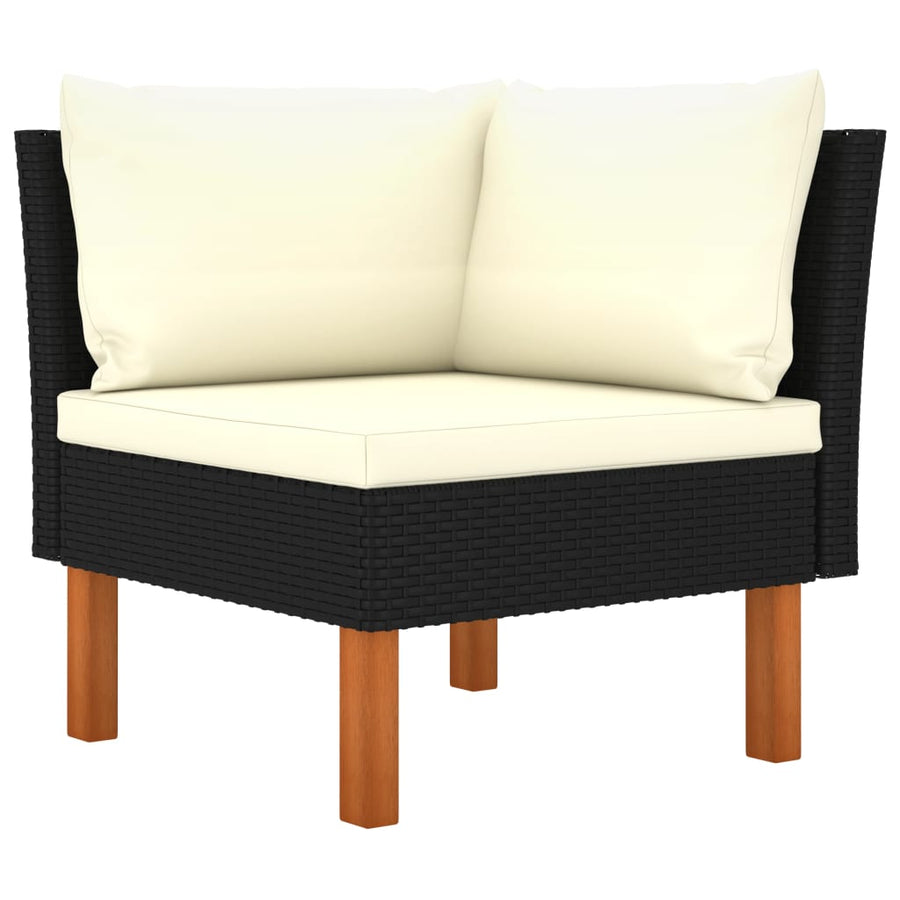 Loungeset met kussens poly rattan 6 Hoek + 2x midden + 3x voetensteun