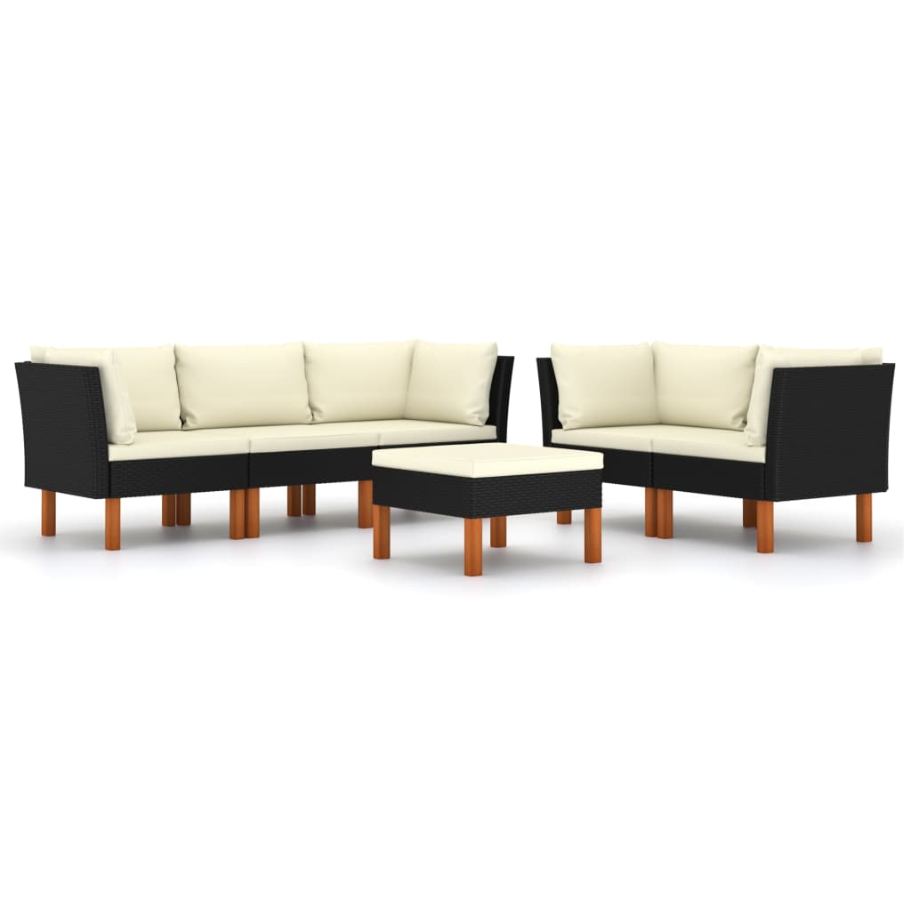 Loungeset met kussens poly rattan 6 4x hoek + midden + voetensteun