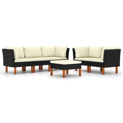Loungeset met kussens poly rattan 6 4x hoek + midden + voetensteun