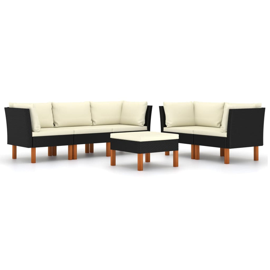 Loungeset met kussens poly rattan 6 4x hoek + midden + voetensteun