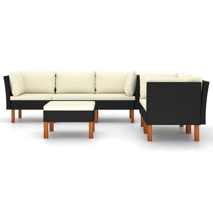 Loungeset met kussens poly rattan 6 4x hoek + midden + voetensteun