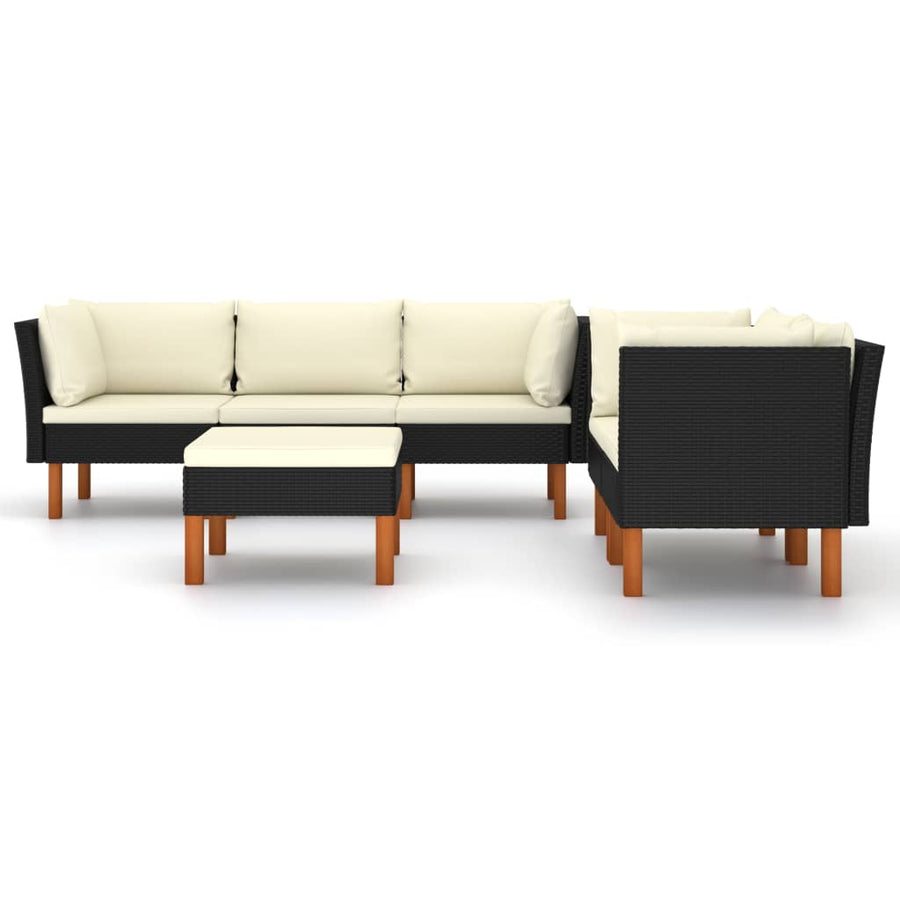 Loungeset met kussens poly rattan 6 4x hoek + midden + voetensteun