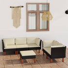 Loungeset met kussens poly rattan 6 4x hoek + midden + voetensteun