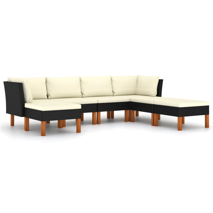 Loungeset met kussens poly rattan 7 2x hoek + 2x midden + 3x voetensteun