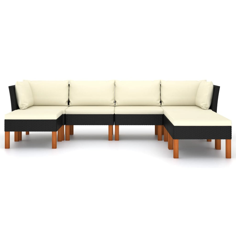 Loungeset met kussens poly rattan 7 2x hoek + 2x midden + 3x voetensteun