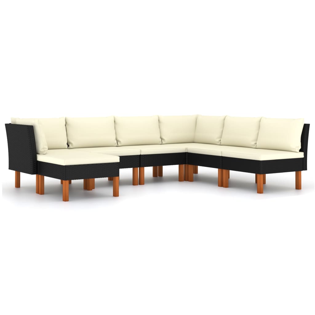 Loungeset met kussens poly rattan 7 2x hoek + 4x midden + voetensteun
